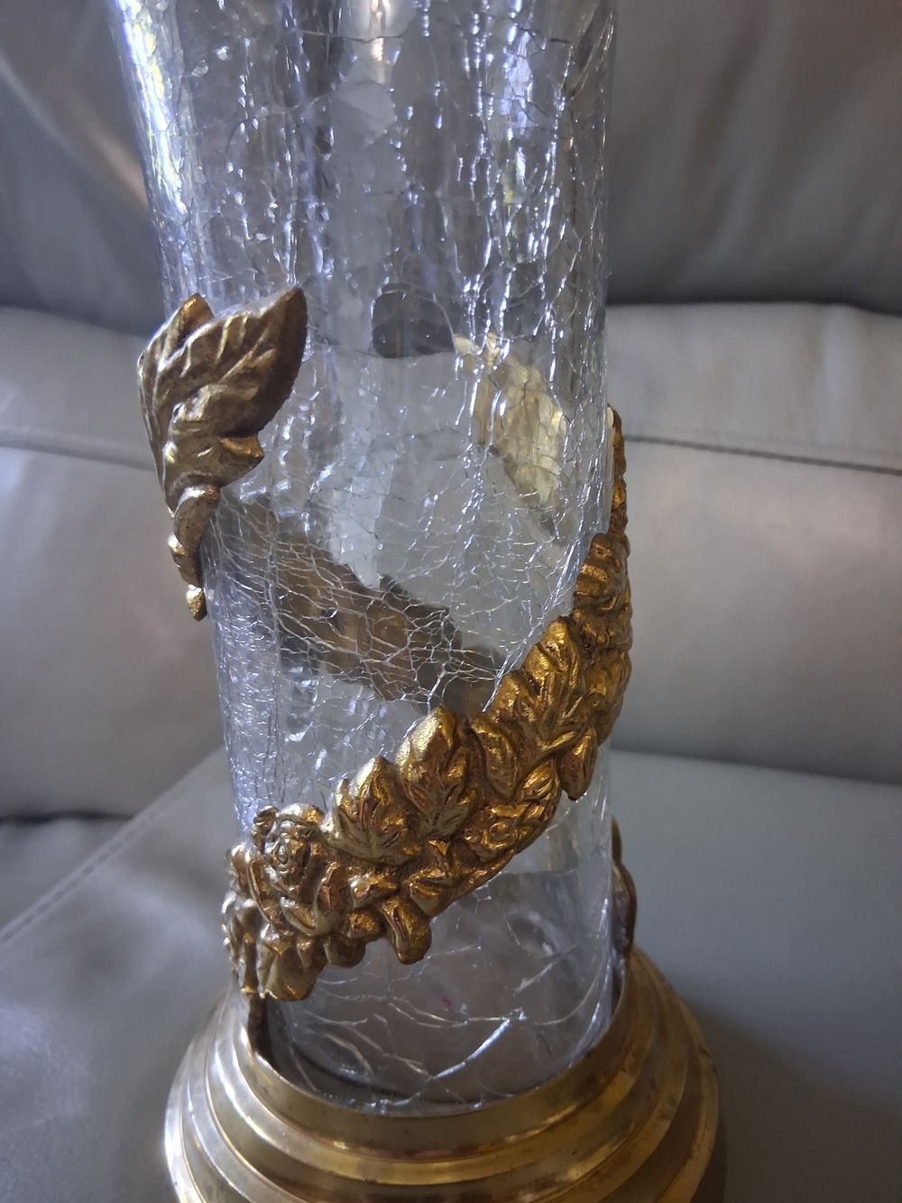 Vintage Brass & Crackled Glass Vase - Picture 8 of 12